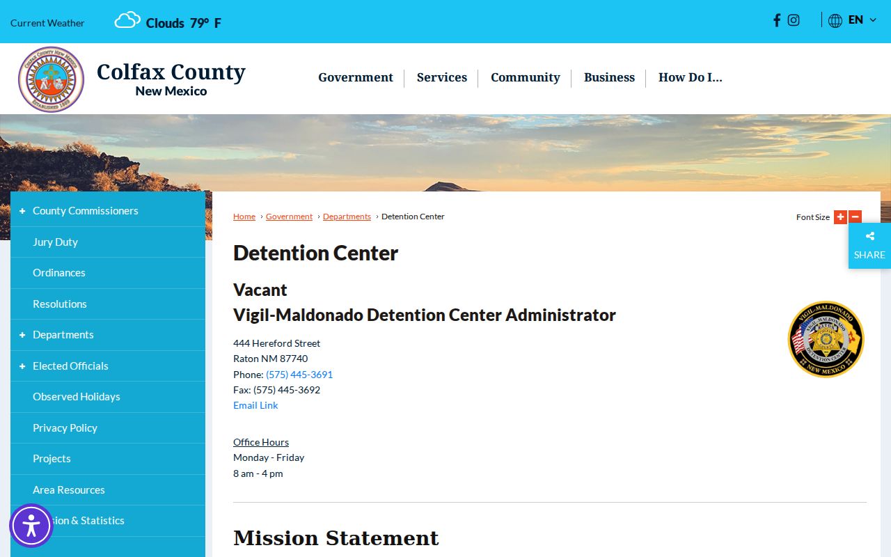 Vigil-Maldonado Detention Center Colfax County arrest booking information