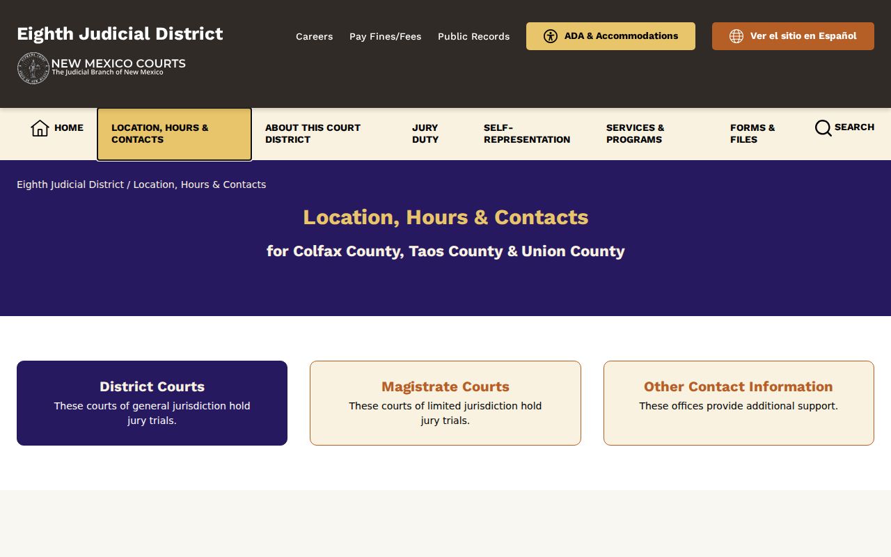 Colfax County criminal case court locations and contact details