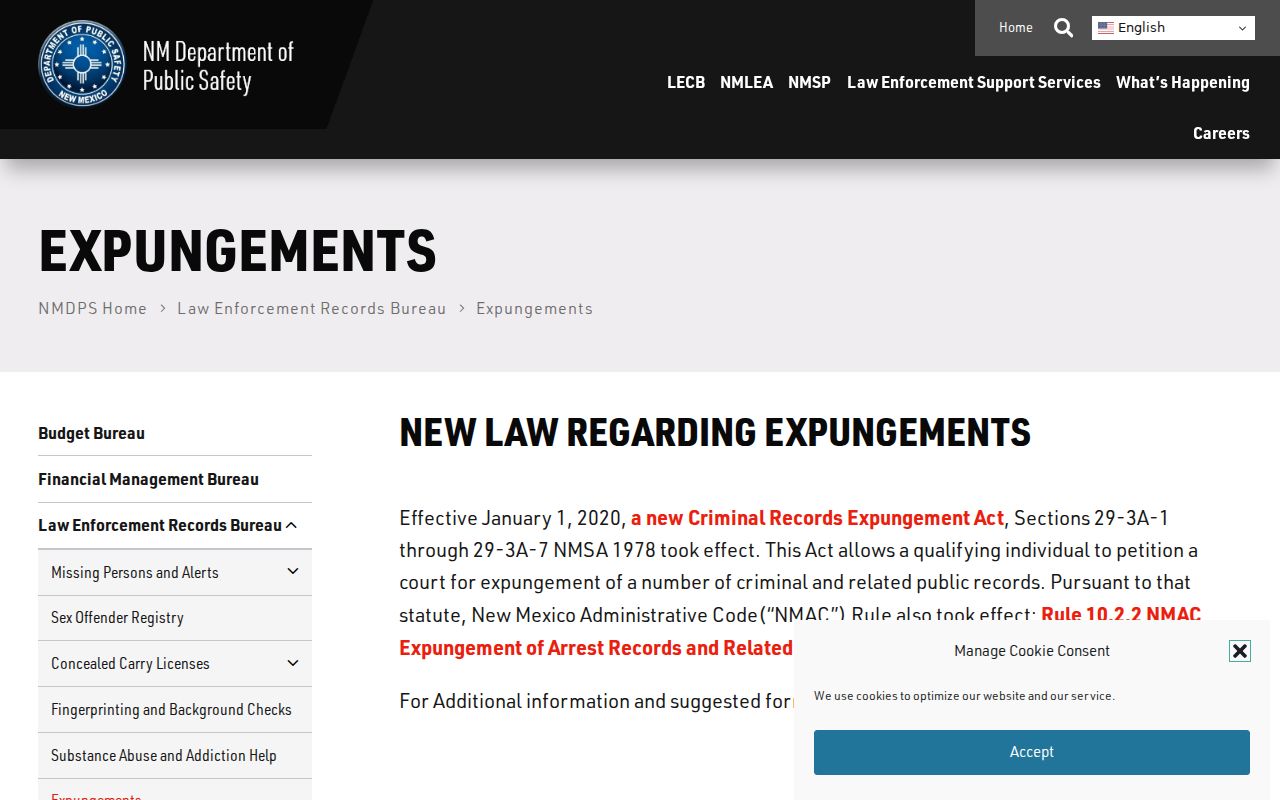 Colfax County sex offender check official NMDPS expungement page