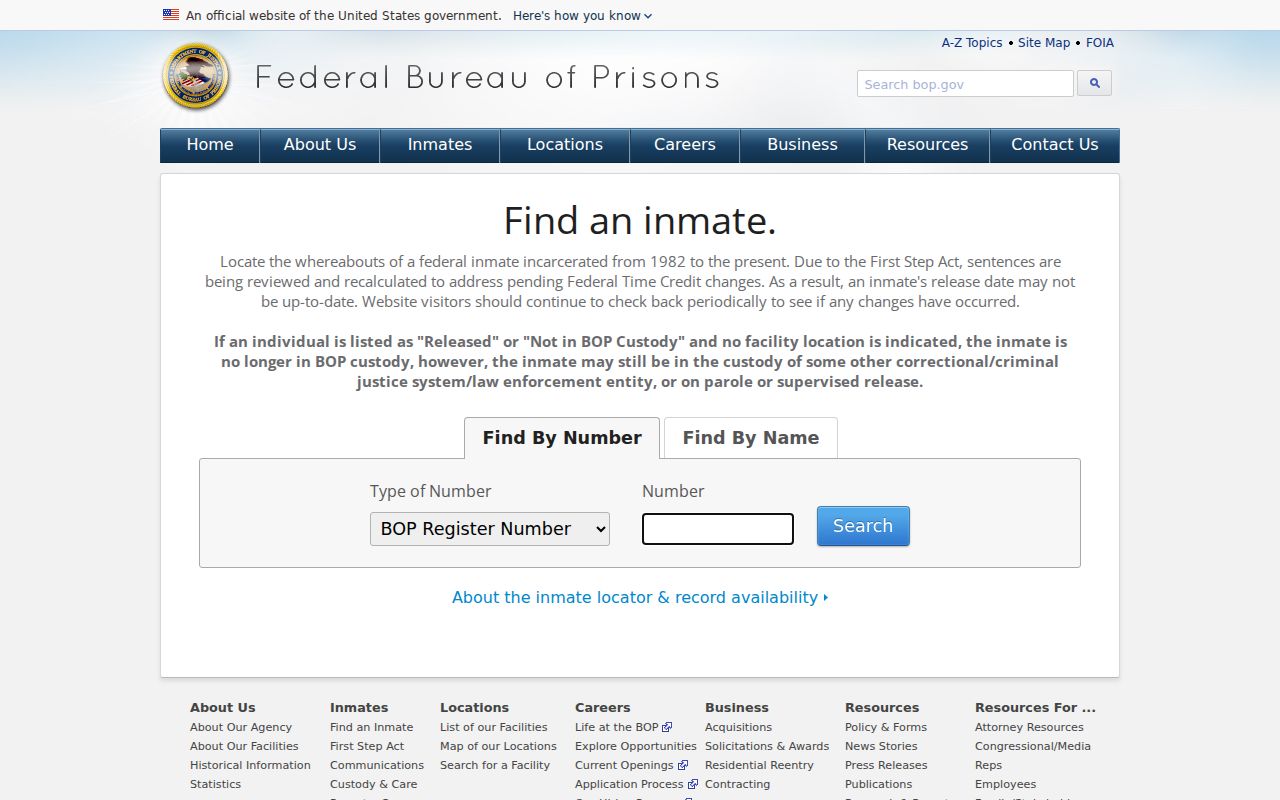 Springer criminal history and Federal Bureau of Prisons custody search