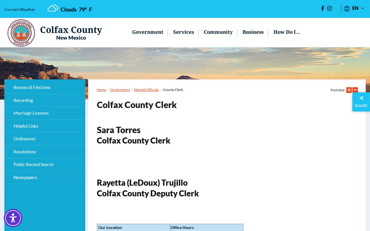 Colfax County criminal records county clerk contact page