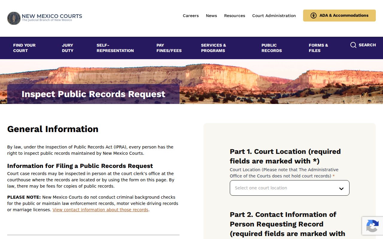 Colfax County criminal records New Mexico Judiciary IPRA portal