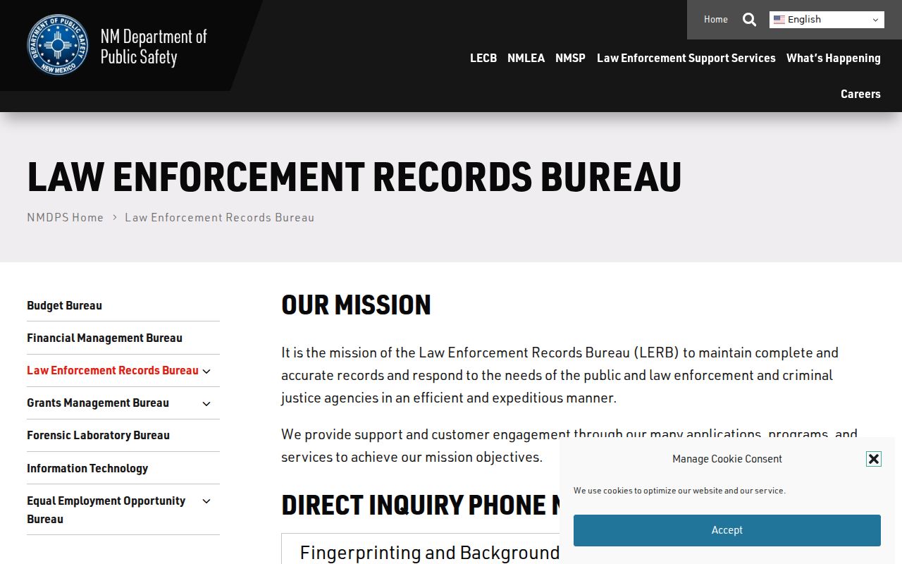 Colfax County criminal history NMDPS records bureau page
